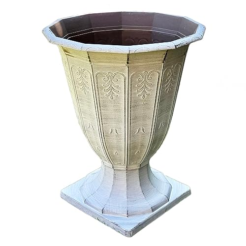 Darthome Large Urn Planter 33x40x33cm Antique Grey Stone Effect Plastic Outdoor Garden Flower Pot