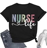BQG Women Nurse Shirts Nursing Life Letter Short Sleeve Register Nurses Inspirational Tee