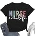 BQG Women Nurse Shirts Nursing Life Letter Short Sleeve Register Nurses Inspirational Tee