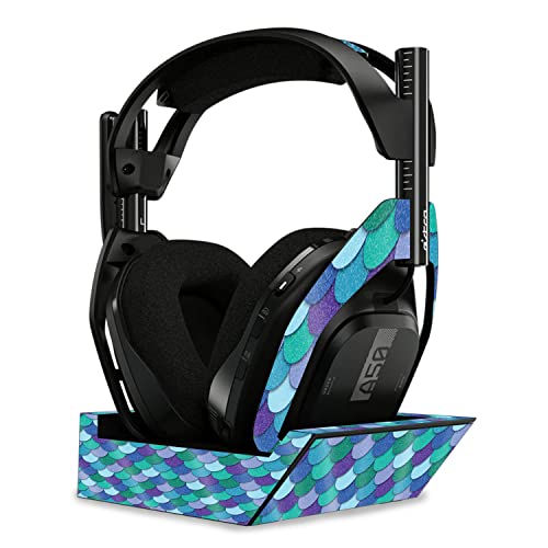 Image of MightySkins Glossy Glitter Skin Compatible with Astro A50 Wireless Headphones + Base Station (Gen 4) - Blue Scales | Protective, Durable High-Gloss Glitter Finish | Easy to Apply | Made in The USA