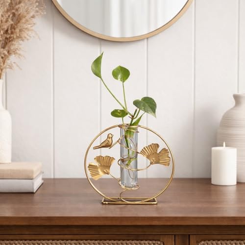Image of CentraLit Glass Planter Hydroponics Vase with Metal Stand Test Tube Vase for Plants Small Bud Vase for Flower Terrarium Indoor Decor Desktop Home Office Wedding Garden