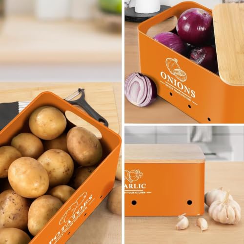 Image of 3 Pieces Potato Onion & Garlic Storage Bin Sturdy for Kitchen Counter | Kitchen Storage & Organization | Food Storage Containers.