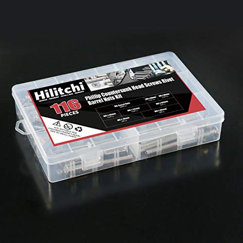 Hilitchi 116-Pcs M6 X 20/30 / 40/50 / 60/70 / 80Mm Rivet Phillip Countersunk Head Screws Bolts Dowel Barrel Nuts Assortment Kit For Furniture Hardware Fitting #TOP7