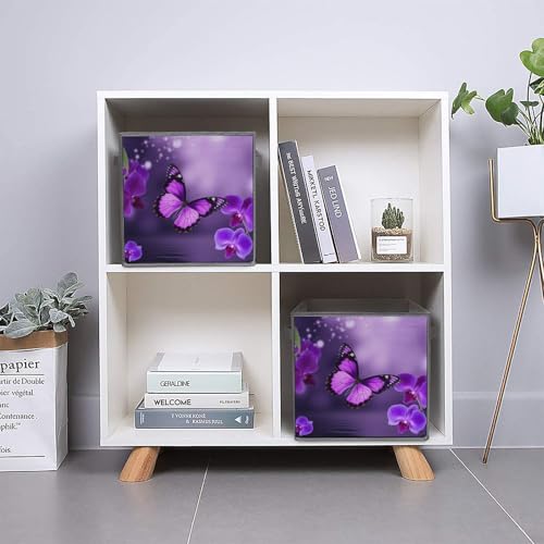 Rangement placard impeccable grâce aux 6 boîtes pliables violettes - 6
