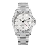 watchdives GMT Automatic Watch WD16570B Dual Time Zone Dive Wristwatch 38mm Sapphire Crystal 100M Waterproof (White/Red)