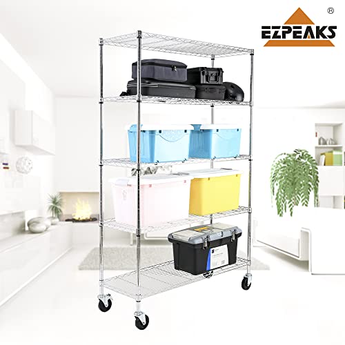 Ezpeaks 5-Tier Chrome Nsf Certified Storage Shelves, Heavy Duty Steel Wire Shelving Unit With Wheels And Adjustable Feet, Used As Pantry Shelf, Garage Or Bakers Rack Kitchen Shelving (18"Dx48"Wx72"H) #TOP3