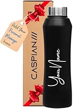 Caspian Vibe Customised Stainless Steel Water Bottle 1L, with Logo Print - Personalised Water Bottle with Your Name Print for Kids Boys Girls - Perfect for Corporate Gifting (Set of 1, Matte Black)