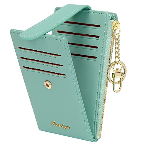 Image of Badiya Slim Women Wallet RFID Blocking Bifold Compact 9 Card Slots Holder Wallets Soft Leather with Zipper Coin Pocket 2 ID Window
