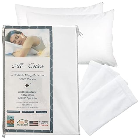 National Allergy Cotton Pillow Protector - Queen Size - White - 2 Pack Cover