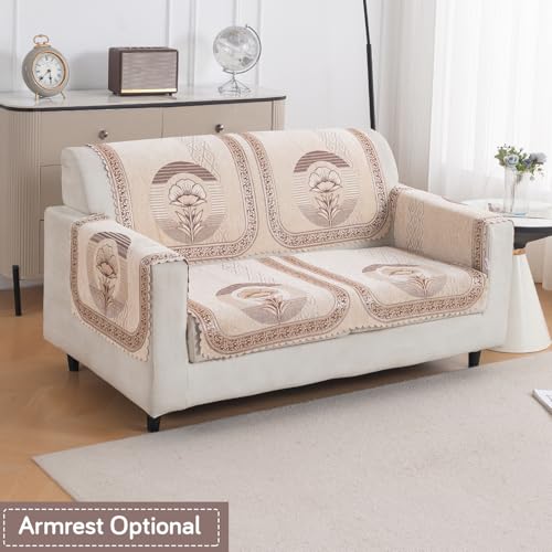 Image of HOKIPO Noor Beige Premium Chenille Jacquard Sofa Cover for 2 Seater for Seat & Back, 'Royal Aangan Series' (IN-1007-L4*2)