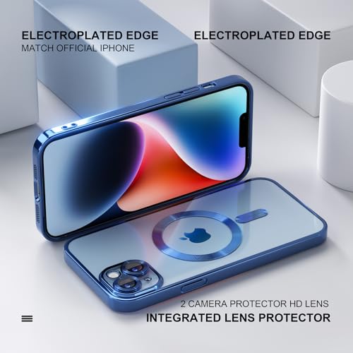 Image of Misea Magnetic for iPhone 14 Plus Case Compatible with MagSafe | [Never Yellowing] [Military Drop Protection] Full Camera Lens Protector Plating Soft Clear Phone Case for Women, Deep Blue