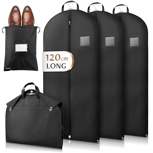 Bruce.® 3x Premium Garment Bags 120x60cm with 1x Shoe Bag, Breathable Clothes Cover for Suits Dresses, Coats & Jackets