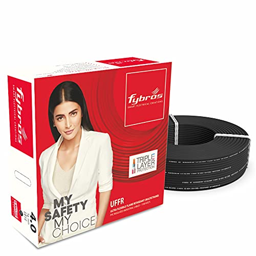Image of Fybros ULTRA FLEXIBLE FR PVC Insulated 4 Sq Mm Wire | UFFR Black Copper Wires & Cables| Cables For wiring | 4 Sq Mm Black wire 90 meter| Industrial Wire Cable| Electrical Wire