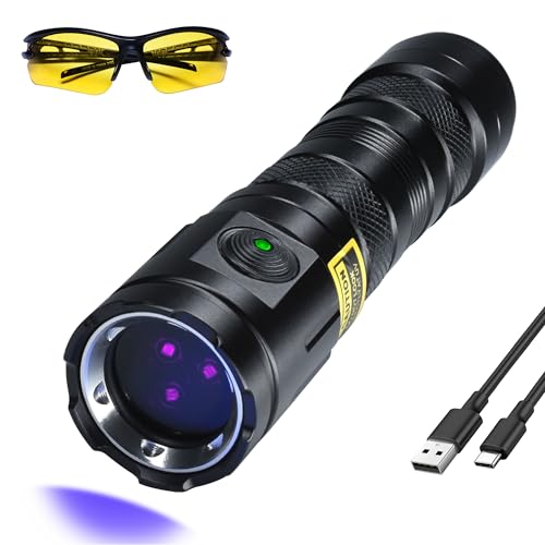 DARKBEAM UV Flashlight 365nm Black Light, 3 LEDs 20W Powerful Blacklight Flashlights - Rechargeable Mini Woods Lamps Long Life for Pet Urine Detection, Money, AC Sistem, UV Glue, Resin Curing