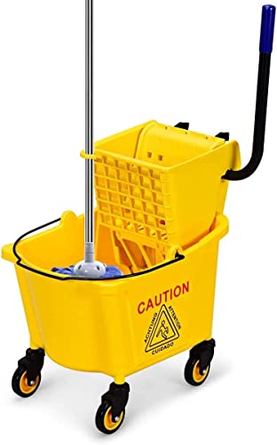 Nightcore Cubo de fregona Comercial, Todo en uno para Limpieza de Suelos en tándem, Mango Desmontable, escurridor de Limpieza de Prensa Lateral, Carrito portátil sobre Ruedas para el hogar, Comercial