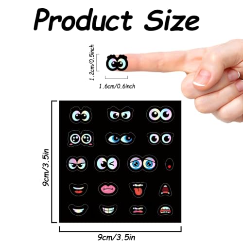 AHANDMAKER 20 Sheets Cute Cartoon Face Expression Holographic Stickers, Rainbow Eyes Nose Mouth Stickers Waterproof Vinyl Decals for Laptops Water Bottles Planners Scrapbooks Crafts Party Favors - Image 2