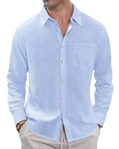 J.VER Herren-Oxford-Hemd, einfarbig, lässig, Button-down-Kragen, langärmlig, mit Brusttasche, Himmelblau, XL