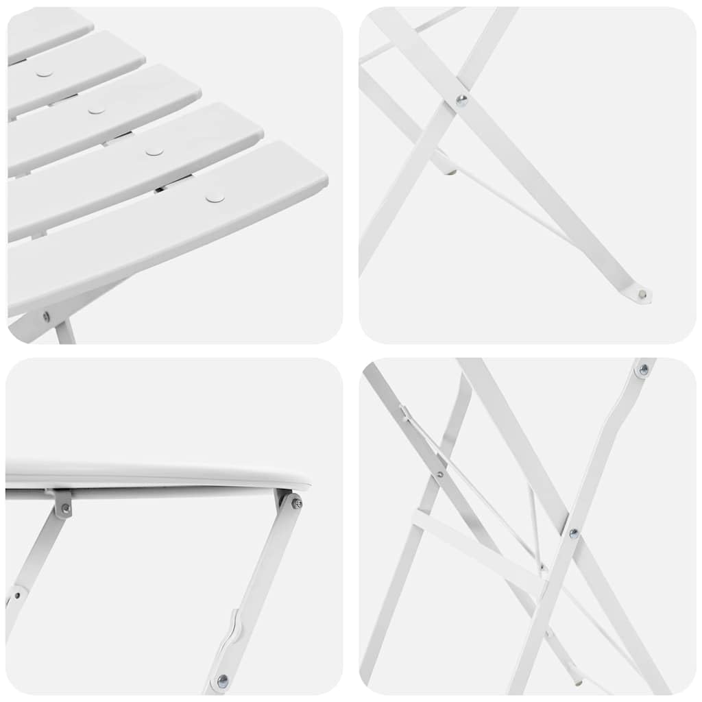 Set da bistro pieghevole da 3 pezzi, in acciaio bianco, tavolo pieghevole e 2 sedie per giardino, terrazza e balcone, set di mobili per esterni salvaspazio