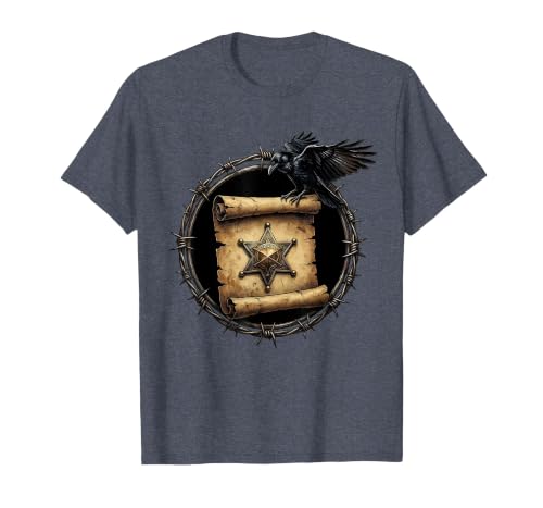 Crow Wanted Poster Wild West Graphic Design T-Shirt, Men, Heather Blue, Large