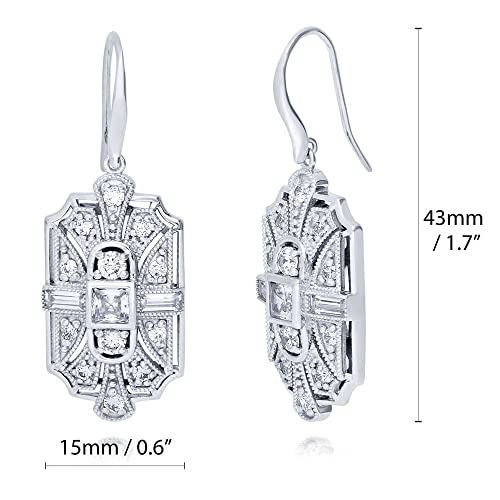 BERRICLE Sterling Silver CZ Dangle Earrings for Women, Trendy Simulated Diamond Cubic Zirconia Drop Earrings - Art Deco, Bar, Flower, Teardrop, Filigree Designs3