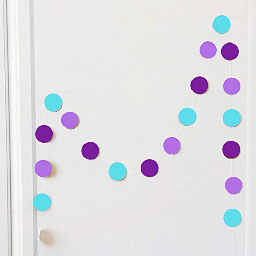 Purple Blue Happy Birthday Banner Paper Triangle Flag Bunting Circle Confetti Dots Hanging Garland And Pom Poms Swirl Streamers For Birthday Baby Shower Kids Mermaid Style Theme Party Decorations #TOP6