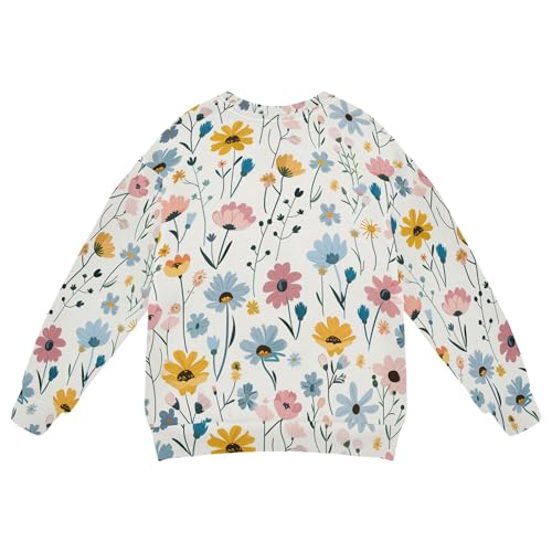 JUNZAN Cute Little Spring Blue Pink Flowers Big Boys Pullover Hoodie Crewneck Boys Sweat Shirt Camping 4T2