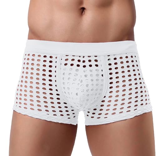 Eauptffy Calzoncillos tipo bóxer de malla para hombre, ropa interior transparente, ropa interior básica, transpirable, calados, retro, monocolor, eróticos