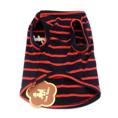 ZUNEA Gestreiftes Sommer-T-Shirt für Kleine Hunde Katzen Welpen Weiche Baumwolle Basic Tank-Top Chihuahua Weste Kleidung Atmungsaktiv Hunde-Sweatshirts für Haustiere Strandkleidung Camp-Shirt Rot XXL