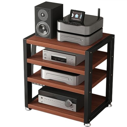 YFFY 小さなスペースメディアスピーカースタンド、多層コーナー本棚、メディア収納キャビネット、リビングルームやゲームルームなどで使用できます。 (40x35x48cm,ウォルナット色)