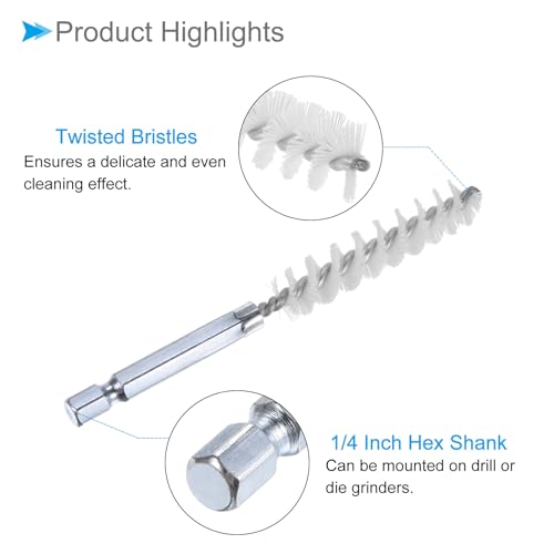 CoCud Bürstenkopf, 11 mm Durchmesser, 4 Zoll Länge, Nylon Reinigungsdrahtbürsten mit 1/4 Zoll Sechskantschaft - (Anwendungen: für Bohrmaschine, Schleifmaschine), 5 Stück
