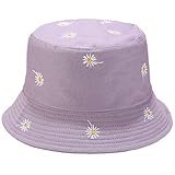 Como se ve en la TV flor reversible cubo sombrero verano viaje playa sol sombrero emboridery para mujeres hombres, 920 Purple/Purple, Talla única
