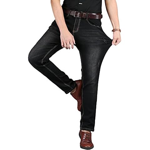 HENGAO Men's Casual Stretch Jeans - Black Cover