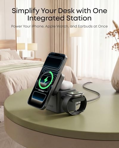 Image of Anker 3-in-1 Cube Wireless Charger, Qi2 MagSafe-Compatible Charging Station, 15W Foldable Fast Charging Stand for iPhone 17 /16, Apple Watch, AirPods (Adapter Included, Non-Battery)