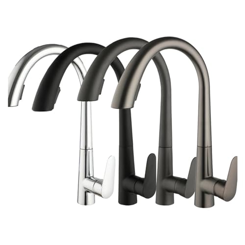 Grifo de cocina monomando gris con acabado curvo estilizado 4