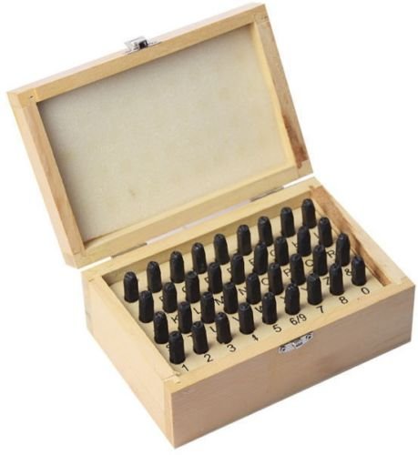 36Pc Large Letter and Number Punch - Metal Stamp, Security Marker 5Mm Set | with A Wooden Storage Box for Use On Multiple Surfaces Including Paper, Leather, Plastic, Wood and Metal