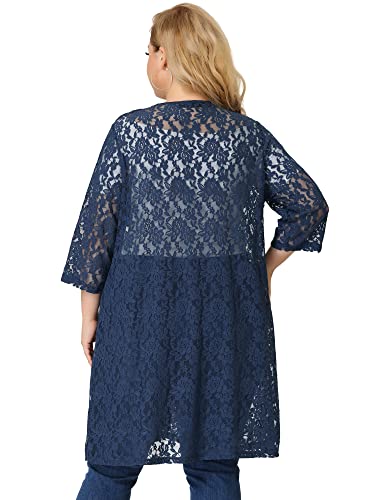 Image of Agnes Orinda Women Plus Size Lace Cardigan 3 /4 Sleeve Cover Up Jacket