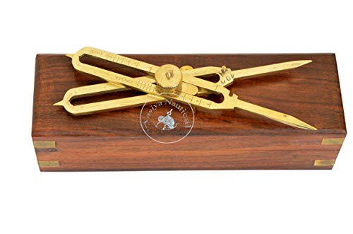 Title: Aasiya Nautical Solid Brass Proportional Divider Marine Navigation Compass with Elegant Wooden Box