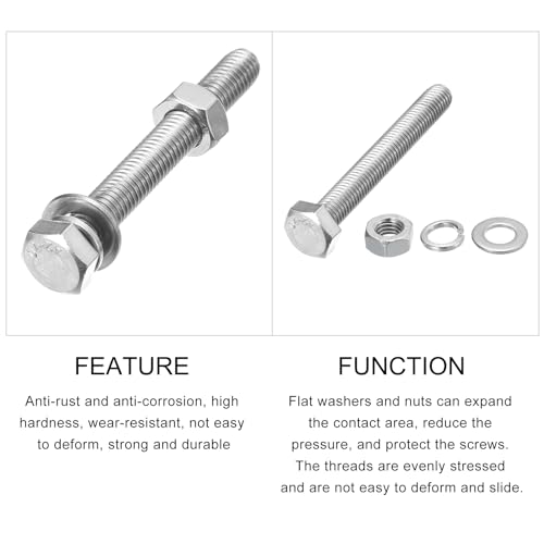 Image of METALLIXITY Hex Head Screws Bolts, Nuts, Flat & Lock Washers Kits (M8-1.25x65mm) 4 Set, Stainless Steel Fully Threaded Machine Screws Bolt Set - for Home Appliance Equipment