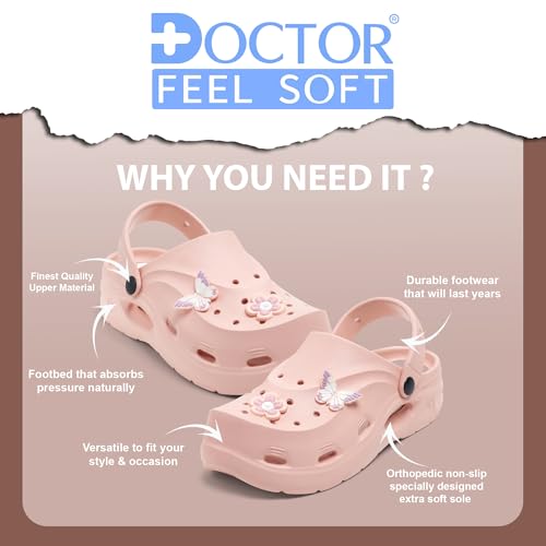Image of DOCTOR FEEL SOFT Women Clogs Sandals with Back Strap | Lightweight EVA Cartoon Charm Slip-On Shoes for Womens & Girls | Anti-Slip Comfortable Everyday Wear