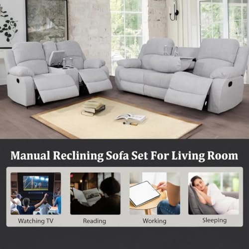 Image of Oversized Recliner Chair, Leather Recliner Chairs with Home Theater Seating, Extra Wide Lazy Boy Reclining Chairs for Adults Reading Gaming Leisure Relax, Bedroom, Grey White
