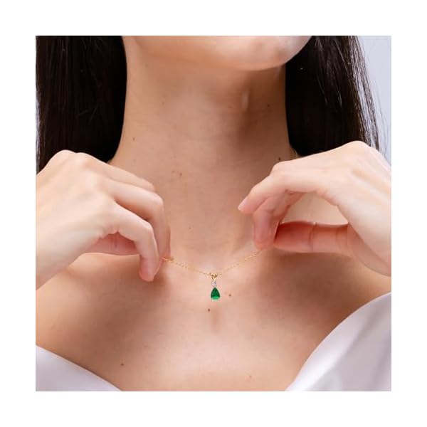 Angara Natural Emerald Solitaire Pendant for Women | Prong-Set Emerald Teardrop V-Bale Pendant with Diamond in 14K Solid Gold/Silver/Platinum | May Birthday, Anniversary, Gemstone Jewellery Gift - Image 5