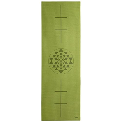 Yogamat van de LEELA COLLECTION, PVC-mat met Öko-Tex, olijfgroen, bedrukt met designprint "YANTRA", Sticky Mat