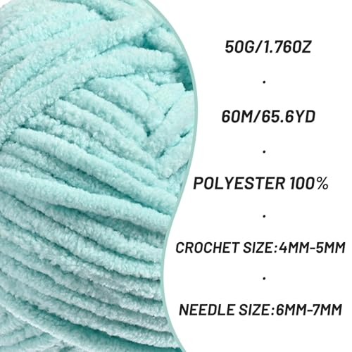 Image of 2 Packs Plush Chenille Chunky Crochet Yarn - Baby Yarn for Crocheting Soft - Velvet Yarns Knitting for Blankets Crafts - Fluffy Amigurumi Yarns 100g /131yds (2 Aqua Green)