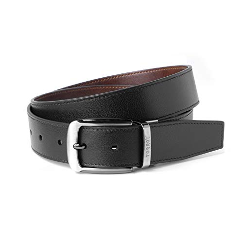 TORRO Genuine Leather Men’s Belt [Rotated Brushed Metal Pin Buckle] [Reversible]2