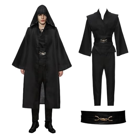 Moiuguli Disfraz de Jedi para hombre, Obi Wan Kenobi, túnica Jedi, túnica, capa con capucha, 7 piezas, medieval, carnaval, Halloween, cosplay, juego de accesorios