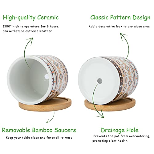 Warmplus Succulent Pots, 3 Inch Bohemian Planter Pot With Drainage And Bamboo Tray, Small Pots For All House Plants, Succulents, Flowers, Cactus, Pack Of 3 - Plants Not Included #TOP1