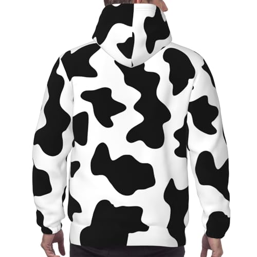 Sweat à capuche imprimé vache noire et blanche avec cordon de serrage ajustable - 4