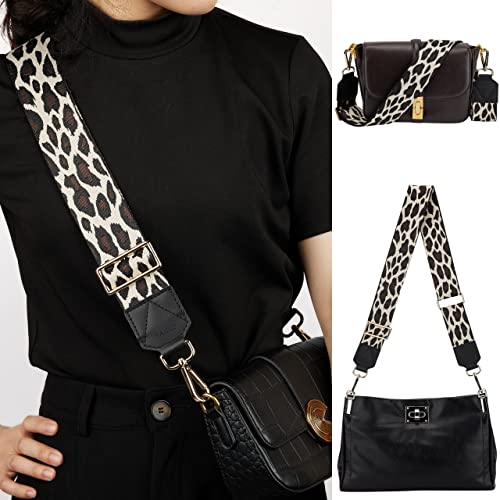 Image of BAKKO Purse Strap Replacement Top Grain Genuine Leather Ends Gold Metal Hardware 2 inch Wide Shoulder Strap for Crossbody Bags Handbags Messenger Duffel Bags Adjustable Length from 35 inch to 58 inch - Leopard