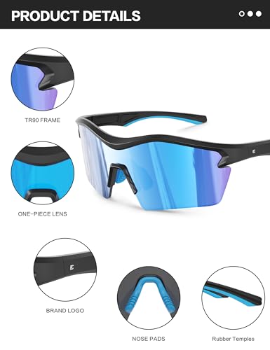 Image of BIRCEN Mens Polarized Sunglasses for Sports: TR90 Lightweight Sun Glasses Wrap Around Shades for Fishing Driving Cycling