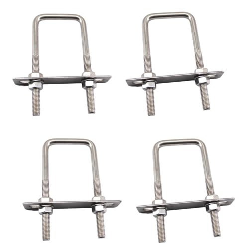 Image of Square U Bolts 304 Stainless Steel U-Bolts 2 inch Wide 3.5 inch Length (M8x50x90mm) U Clamps Bolt with Frame Plate, Washers and Nuts (4 Pack)